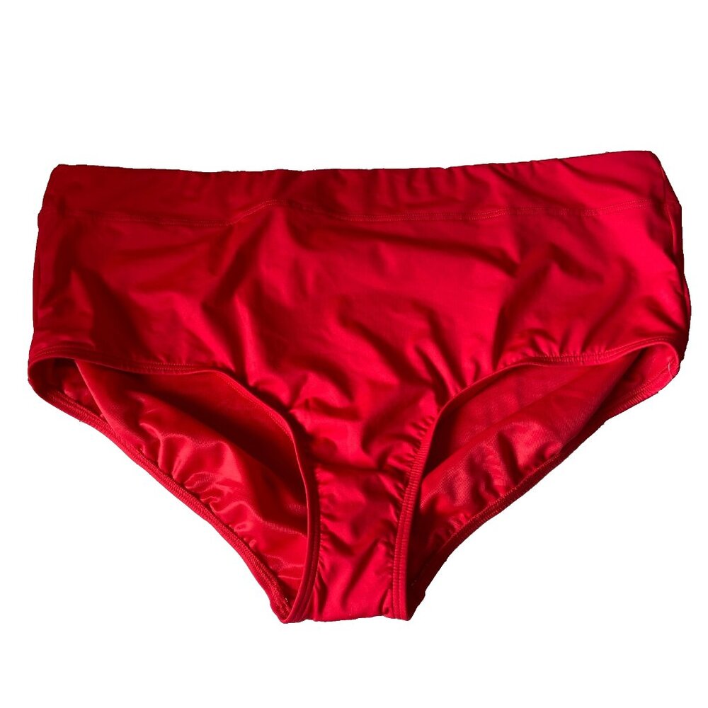 Lands End Women 22W Swimsuit Bottom Bikini Mid Rise Solid Bright Red Stretch NEW